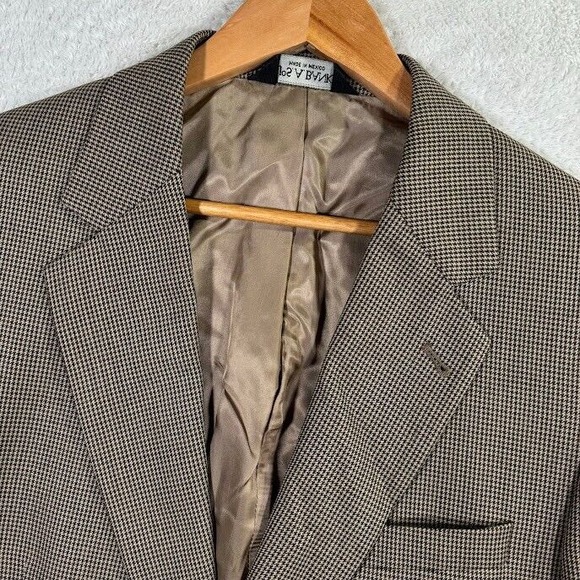 Jos A‎ Bank Signature Mens 42R Sport Coat Wool Houndstooth Blazer Jacket Tan EUC - Picture 1 of 12